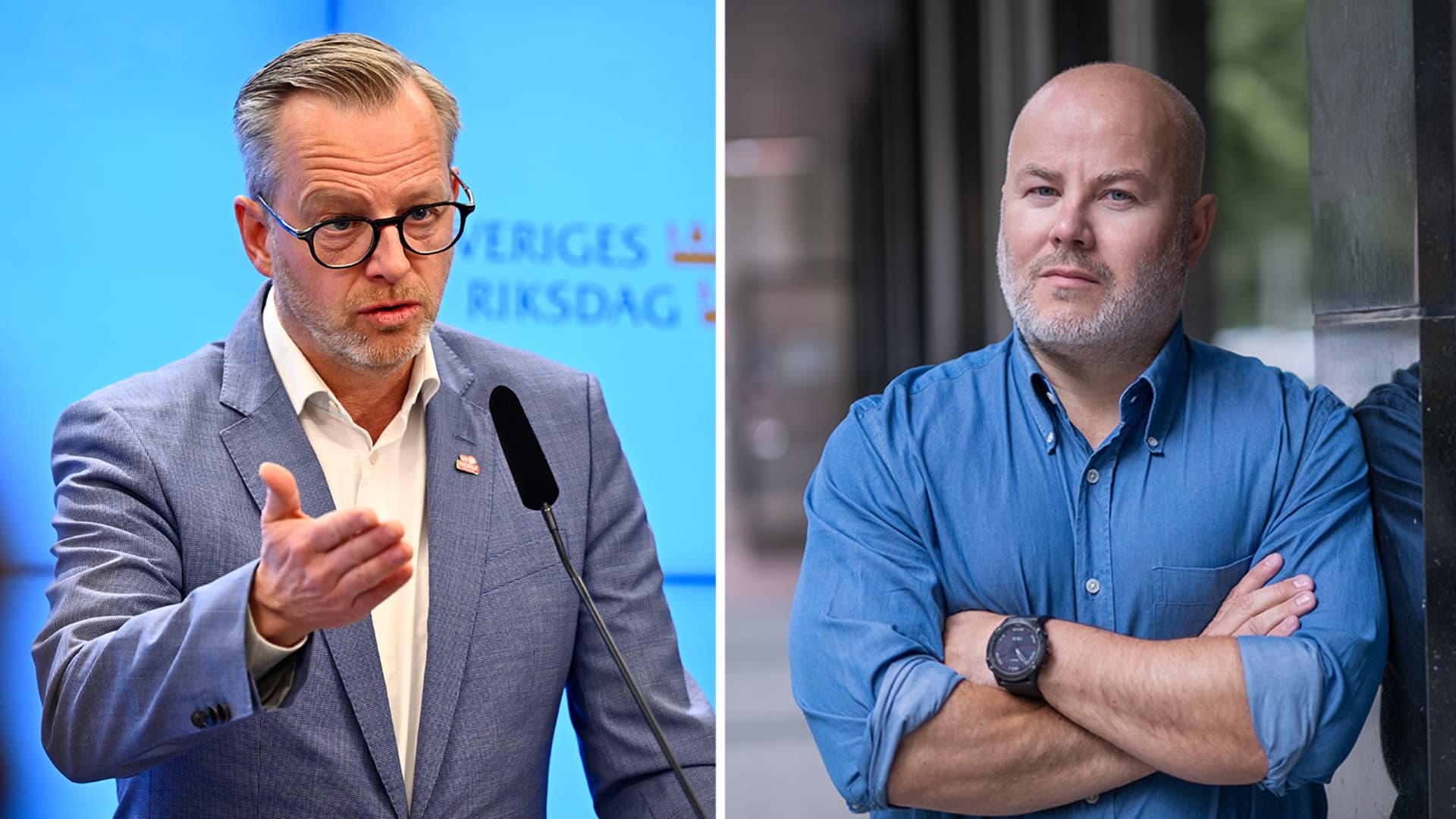 Till vänster: Mikael Damberg, ekonomisk-politisk talesperson för Socialdemokraterna. Till höger: Sven-Olov Daunfeldt, chefsekonom för Svenskt Näringsliv.