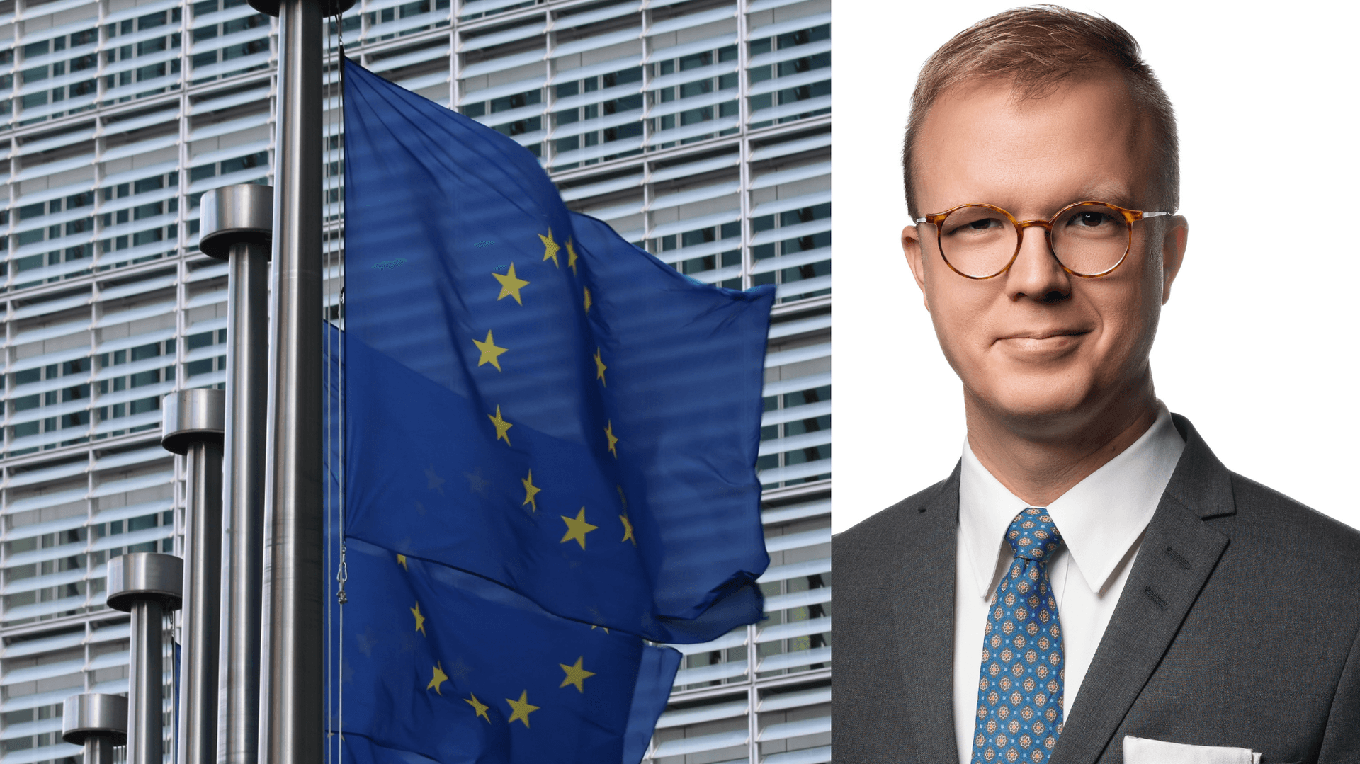 Stefan Sagebro och EU-flaggor på rad