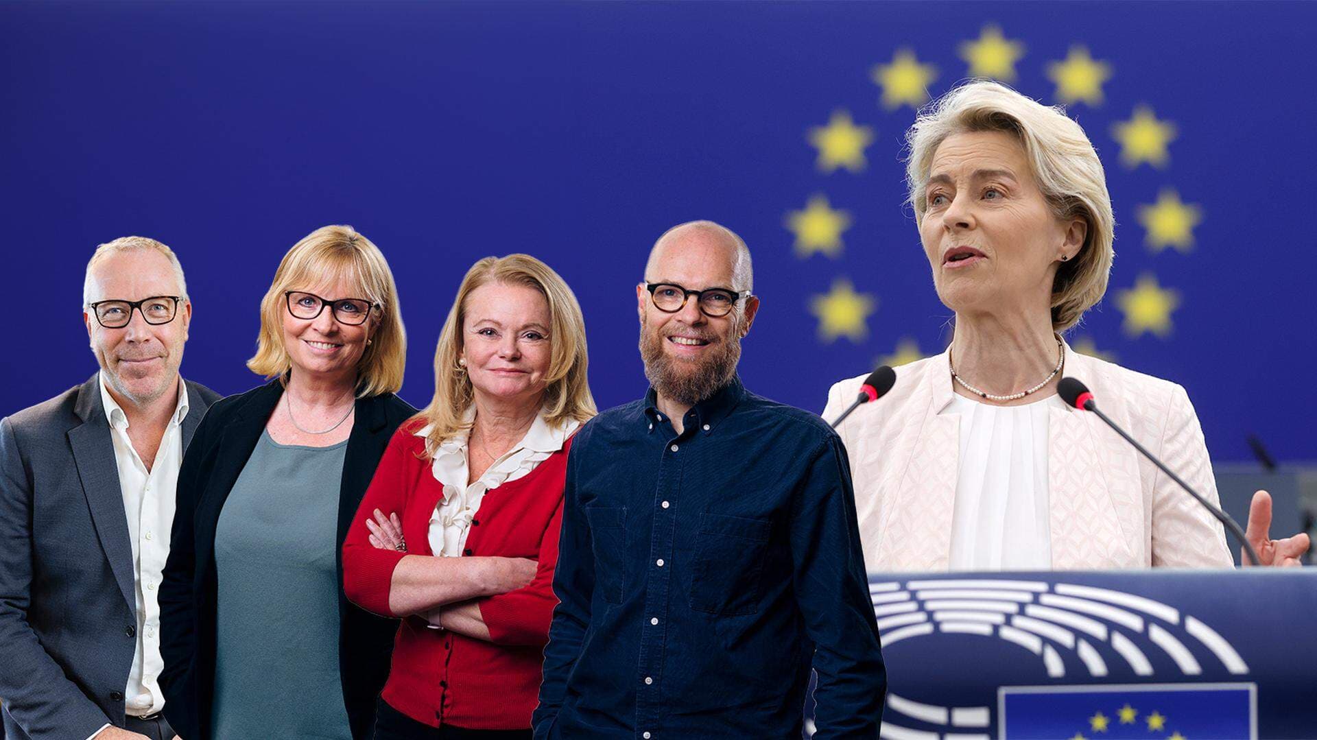 Petter Lundgren, CEO of Clockwork, Marie Svensson, CEO of Tjeders, Maud Spencer, CEO of Svalson, Anders Elfström, CEO of FILT. To the right, President of the European Commission Ursula von der Leyen.
