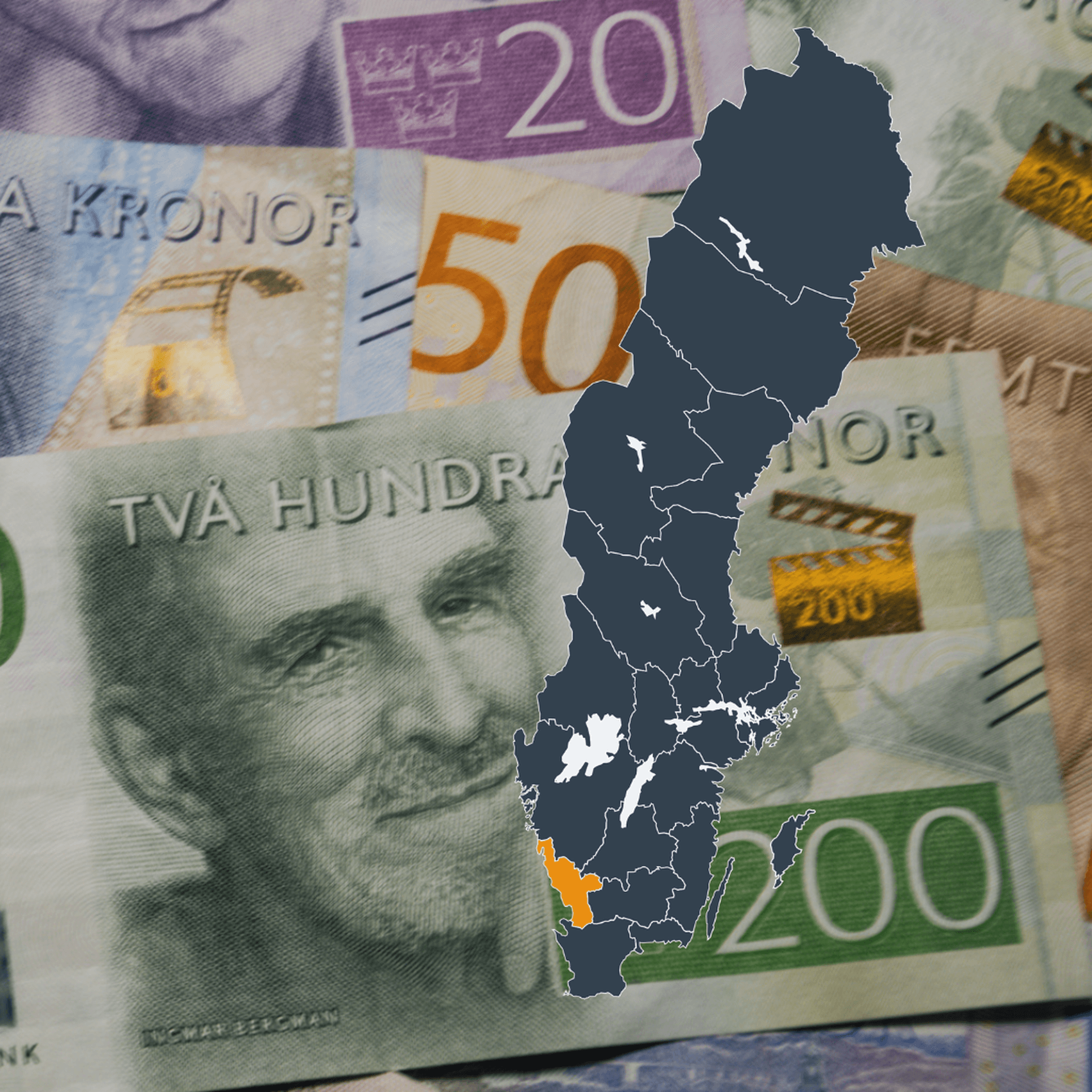 Collage Halland och kontanter