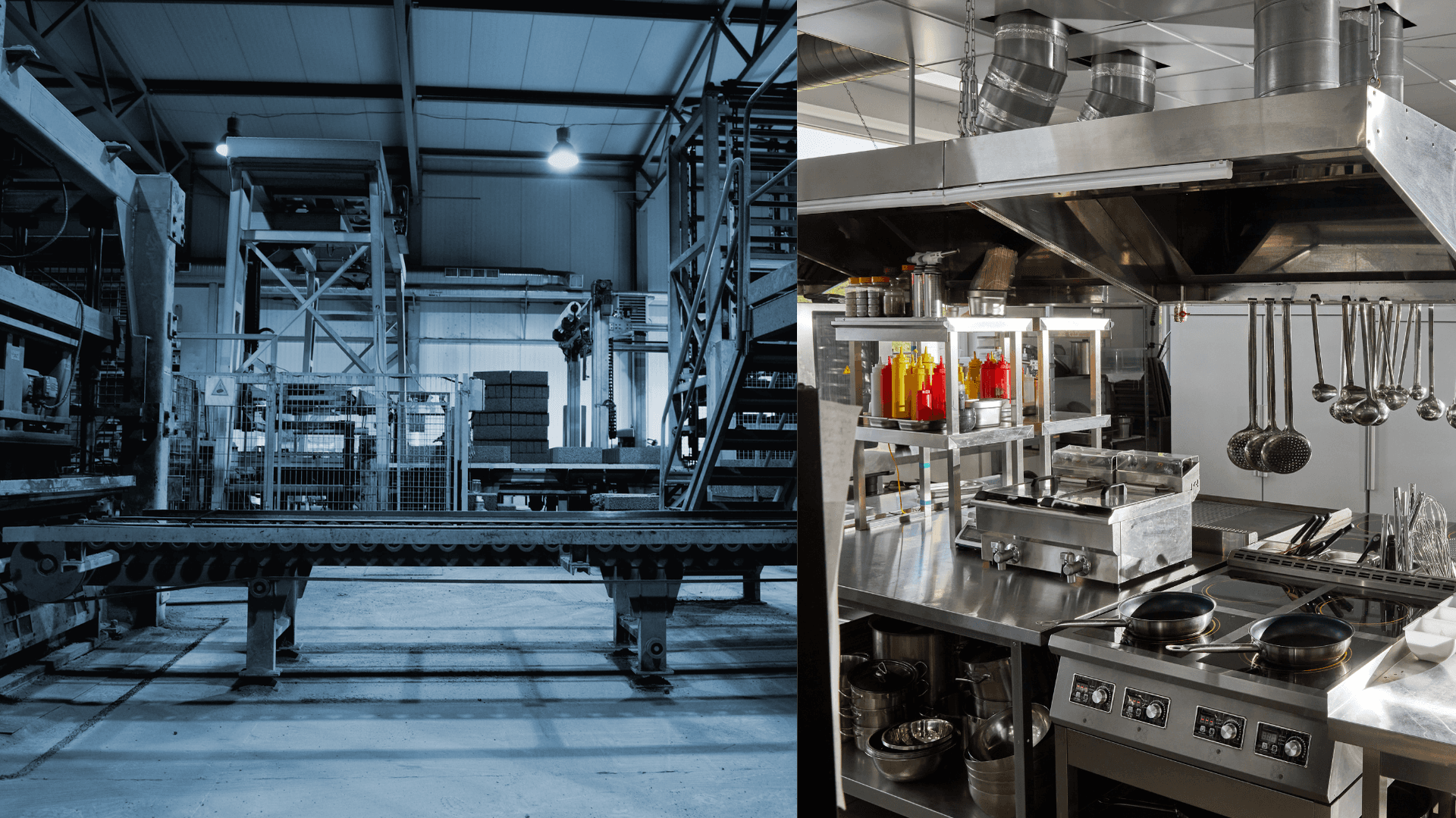 Tom produktionslina och tomt kök