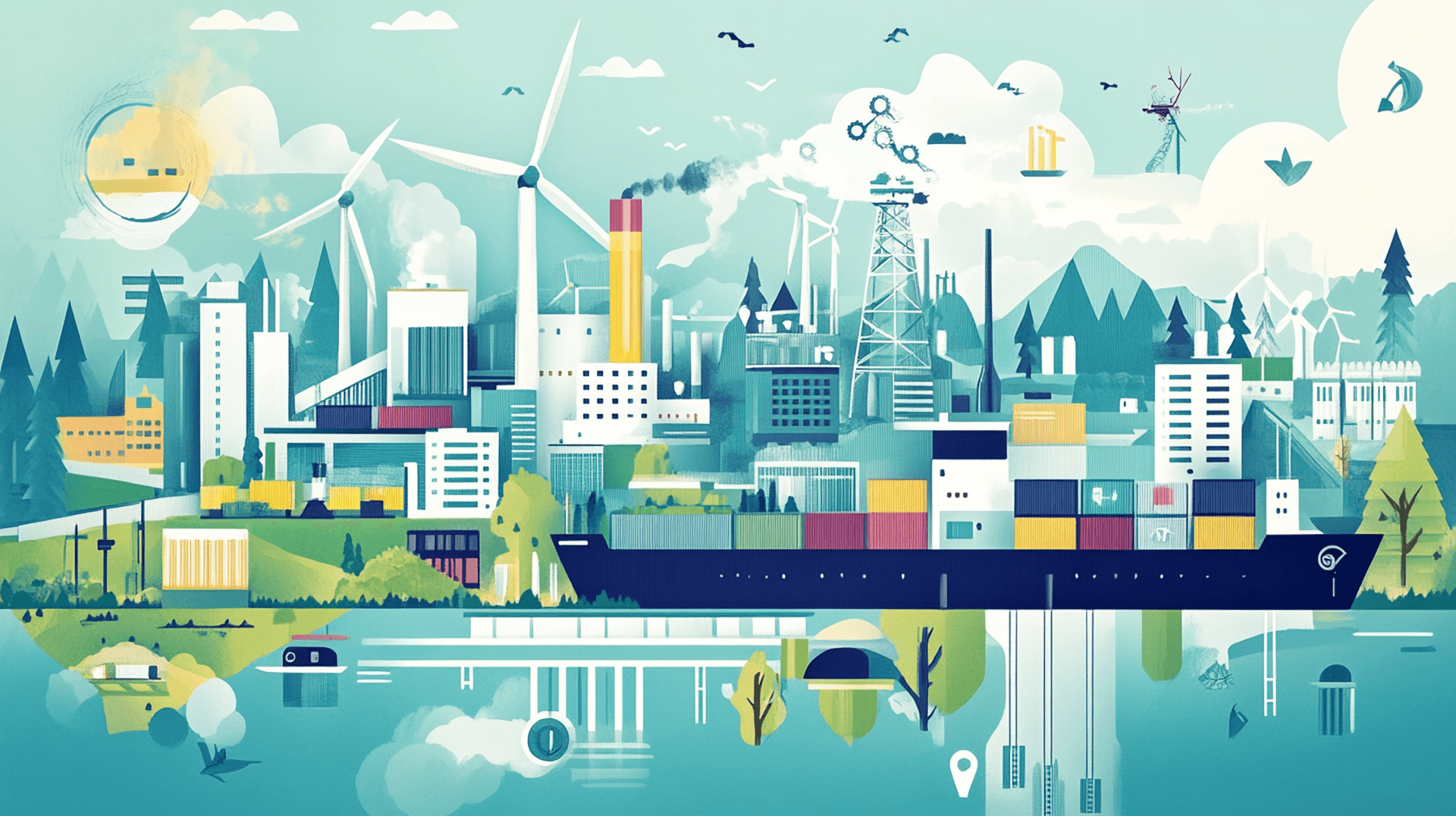 En illustration som visar på handelns roll i klimat- och miljöomställningen