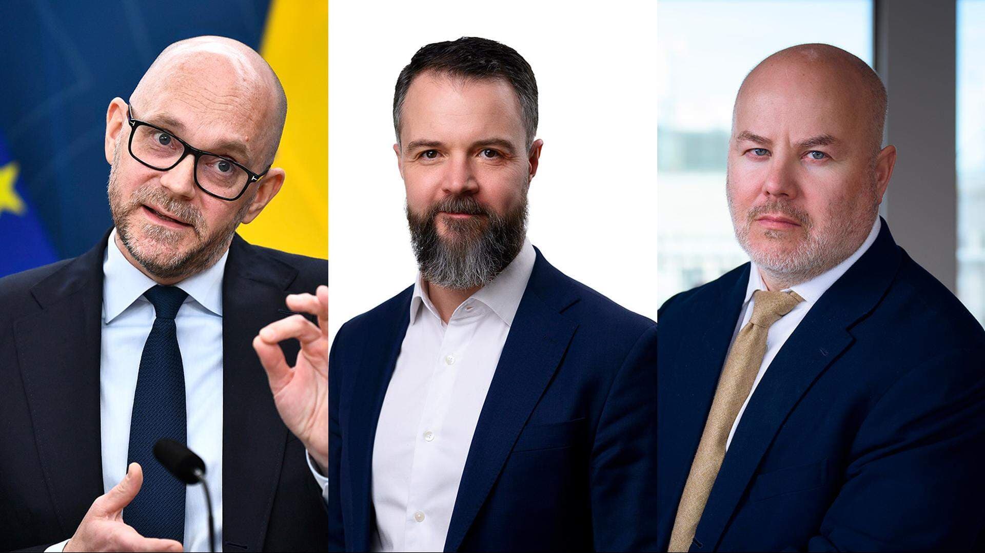 Arbetsmarknadsminister Johan Britz (L), Nikolay Angelov, kvantitativ analytiker, och Sven-Olov Daunfeldt, chefsekonom.